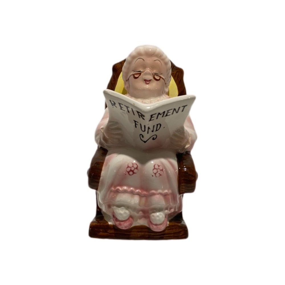 Awesome Vintage Lefton Retirement Fund Bank Grandma Rocking Chair Stopper